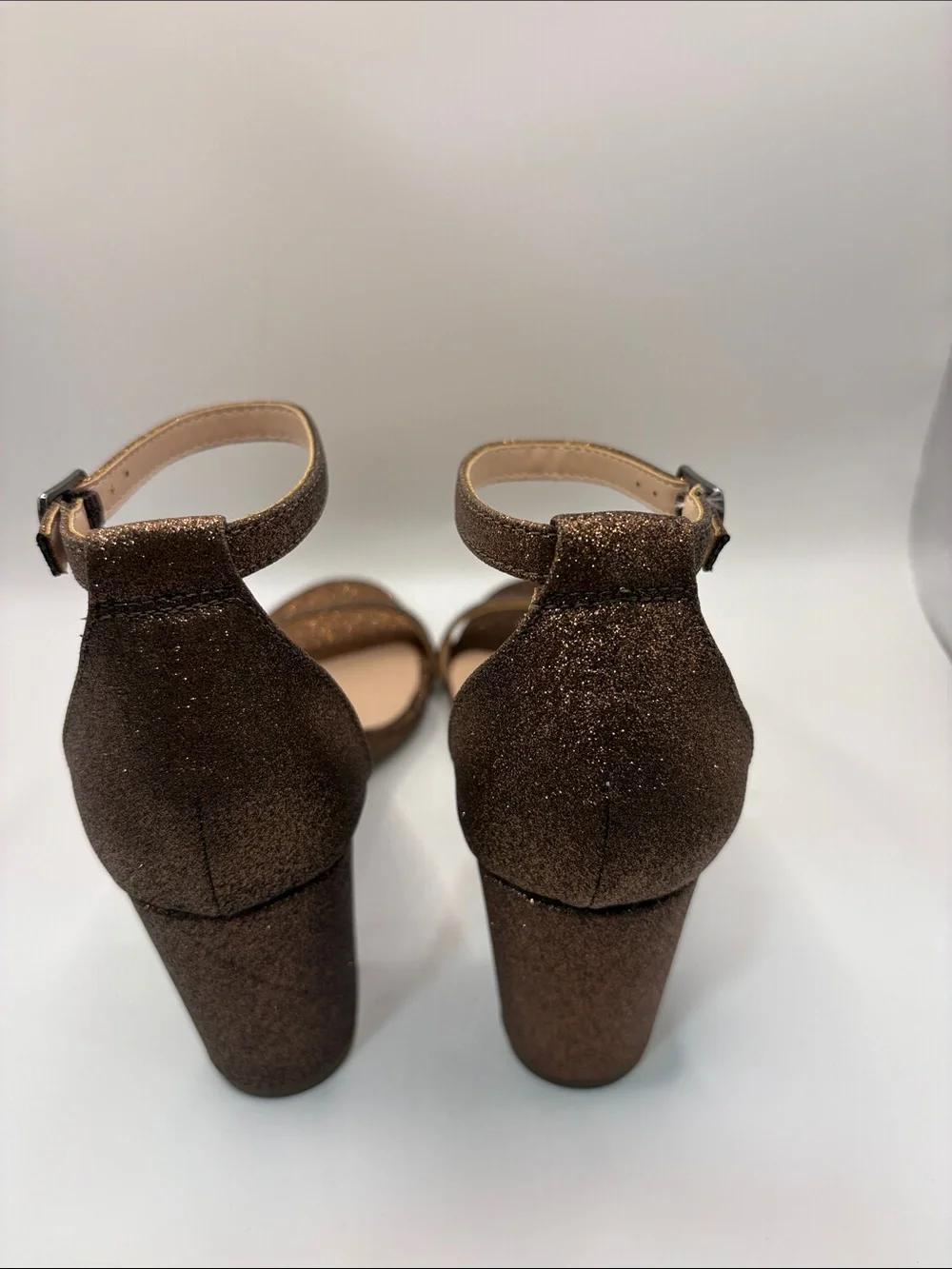 Bandolino Armory 3 Bronze Glitter Ankle-Strap Block Heels